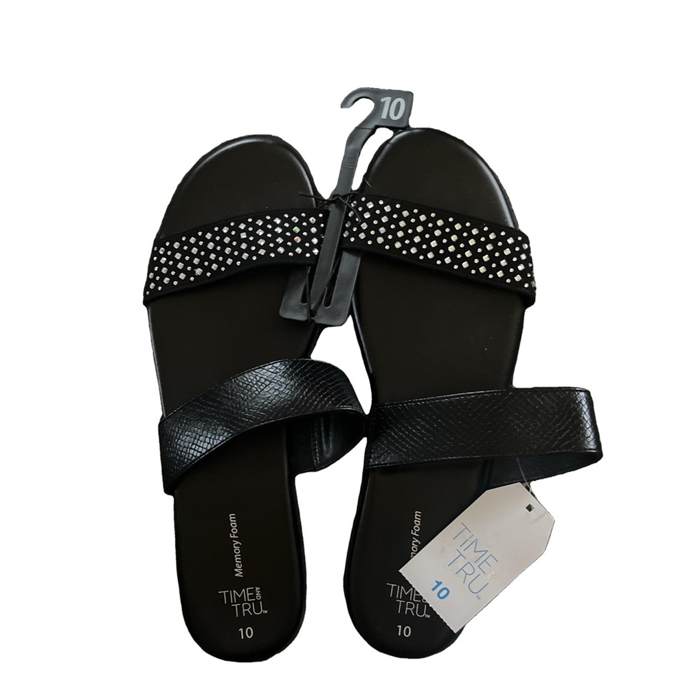 Time and Tru Black Sandals with Studded Strap